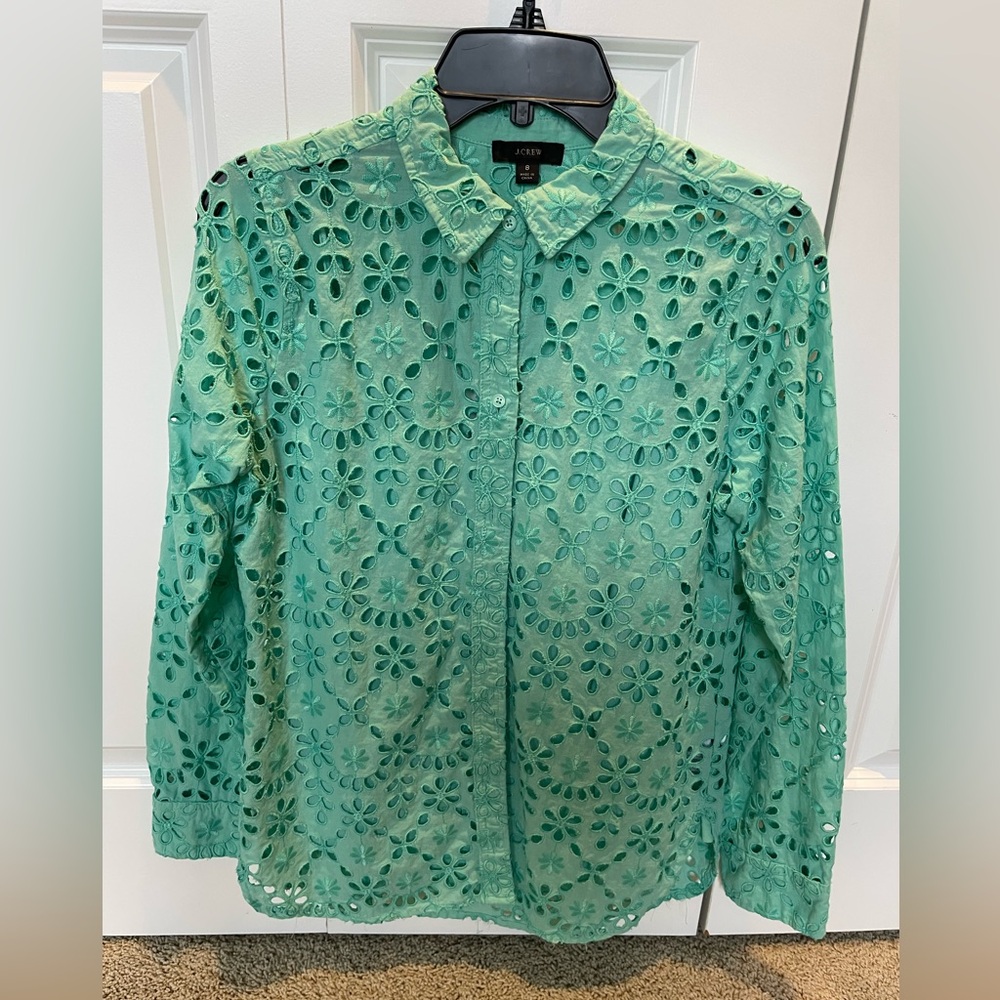 J. Crew Eyelet Shirt. Size 8. Turquoise.